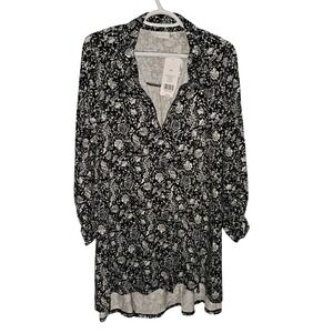 New Directions Floral Print Tunic Dress Long Sleeve Casual Black XXL